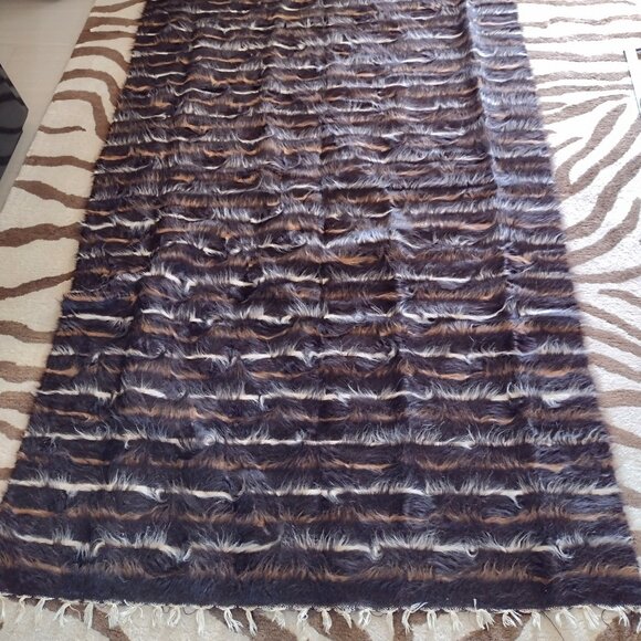 MCM 🤎🤍🤎Vintage Turkish kilim mohair wool blanket rug 51" x 80" Natural Home - Picture 2 of 10